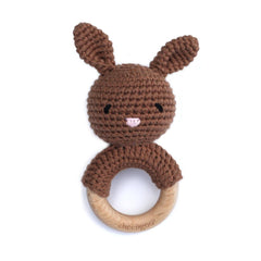 Cotton/Wood Rattle Teether - Snow Bunny