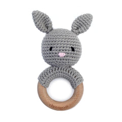 Cotton/Wood Rattle Teether - Snow Bunny